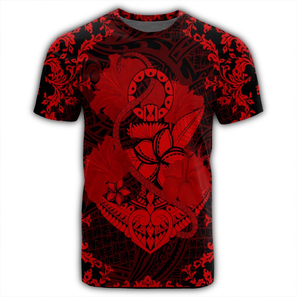 Hawaii Anchor Hibiscus Flower Vintage T Shirt Red - Polynesian Pride