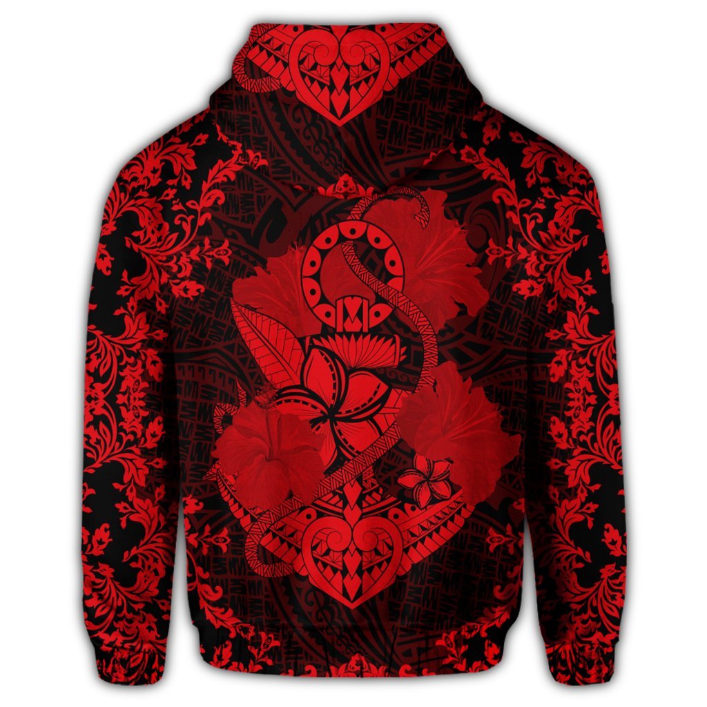 Hawaiian Anchor Hibiscus Flower Vintage Hoodie Red - Polynesian Pride