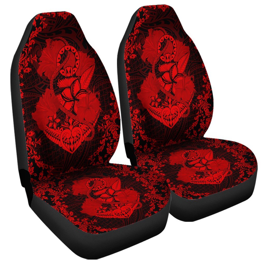 Hawaii Anchor Hibiscus Flower Vintage Car Seat Covers - AH - Red Universal Fit Black - Polynesian Pride