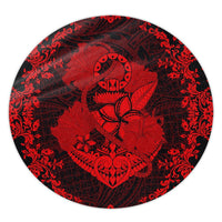 Hawaii Anchor Hibiscus Flower Vintage Round Carpet - AH - Red Round Carpet Luxurious Plush - Polynesian Pride