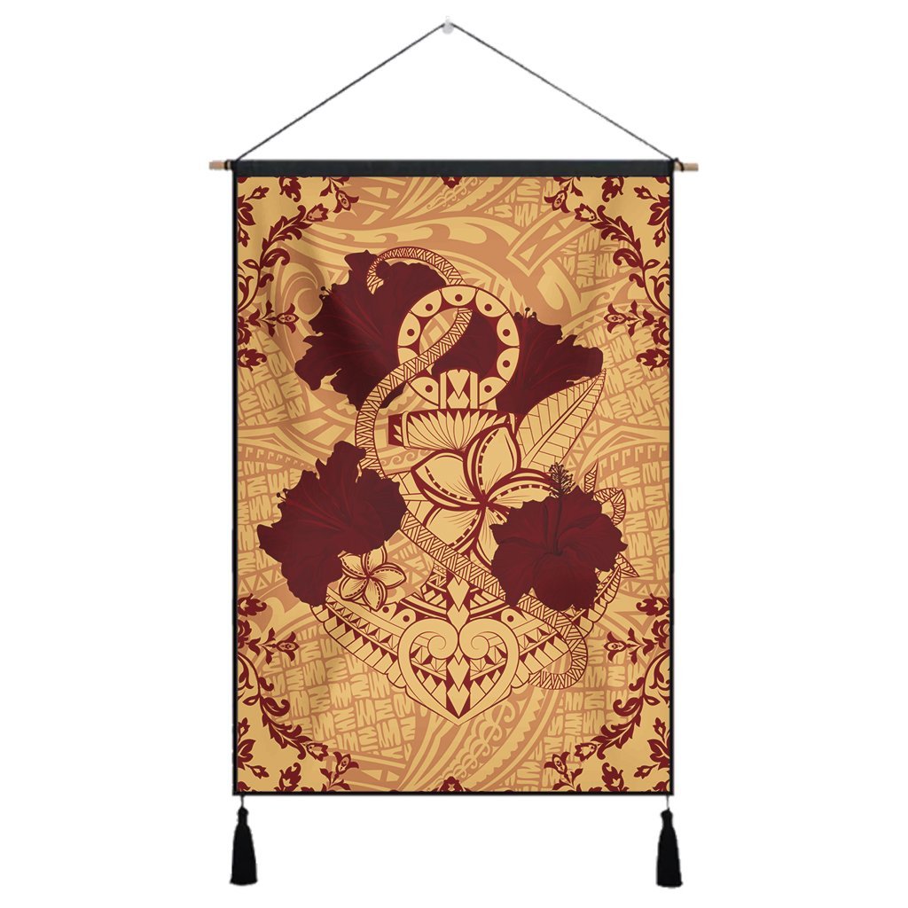 Hawaii Anchor Hibiscus Flower Vintage Hanging Poster - AH - Red Orange Hanging Poster Cotton And Linen - Polynesian Pride