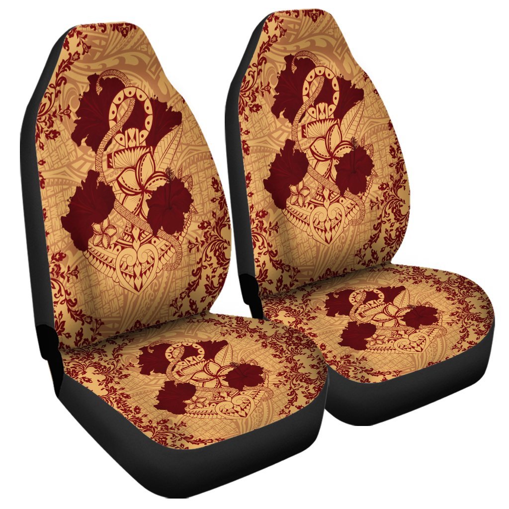 Hawaii Anchor Hibiscus Flower Vintage Car Seat Covers - AH - Red Orange Universal Fit Black - Polynesian Pride