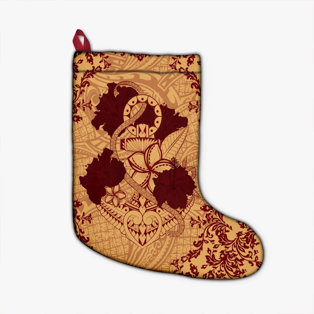 Hawaii Anchor Hibiscus Flower Vintage Christmas Stocking - AH - Red Orange Christmas Stocking 26 X 42 cm Black - Polynesian Pride