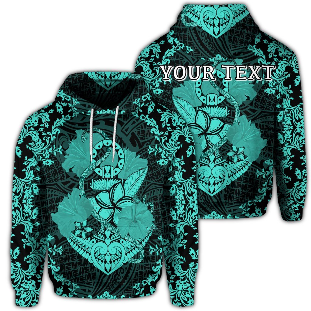 Custom Hawaii Anchor Hibiscus Flower Vintage Hoodie Turquoise Unisex Art - Polynesian Pride