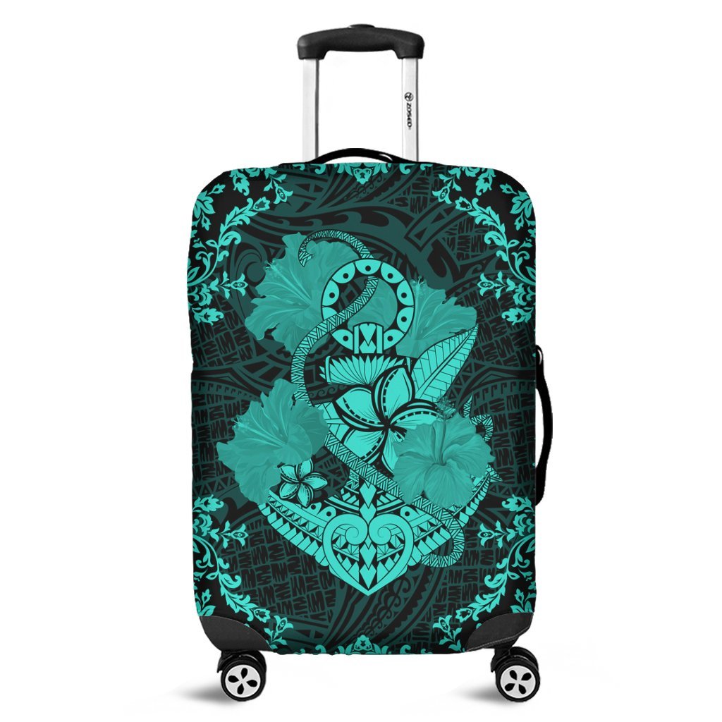 Hawaii Anchor Hibiscus Flower Vintage Luggage Covers - AH - Turquoise Black - Polynesian Pride