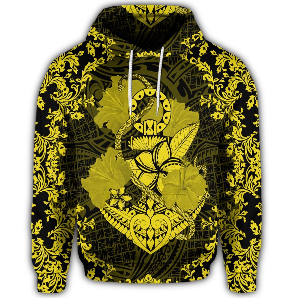 Hawaiian Anchor Hibiscus Flower Vintage Hoodie Yellow - Polynesian Pride