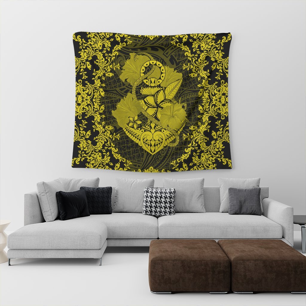 Hawaii Anchor Hibiscus Flower Vintage Tapestry - AH - Yellow - Polynesian Pride