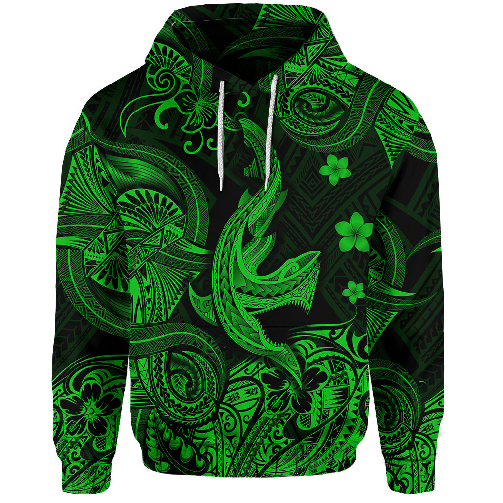 Custom Hawaii Angry Shark Polynesian Hoodie Unique Style Green LT8 - Polynesian Pride