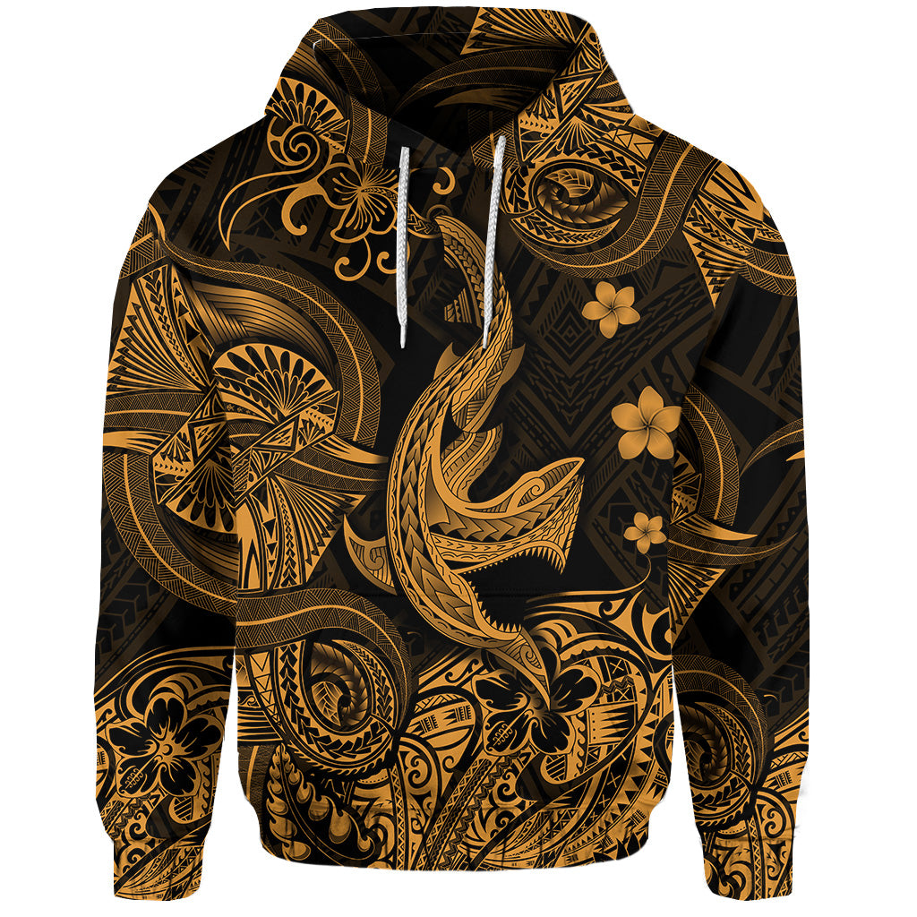 Custom Hawaii Angry Shark Polynesian Hoodie Unique Style Gold LT8 - Polynesian Pride