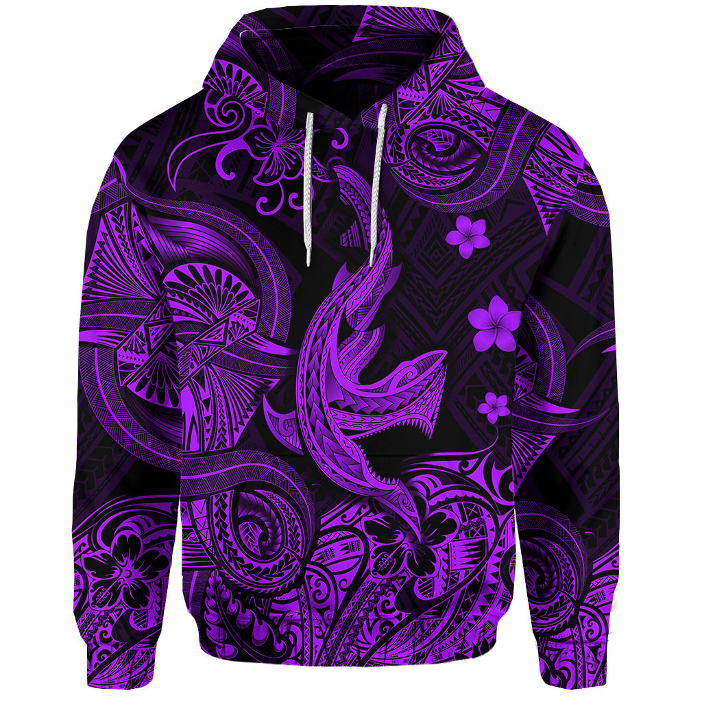 Custom Hawaii Angry Shark Polynesian Hoodie Unique Style Purple LT8 - Polynesian Pride