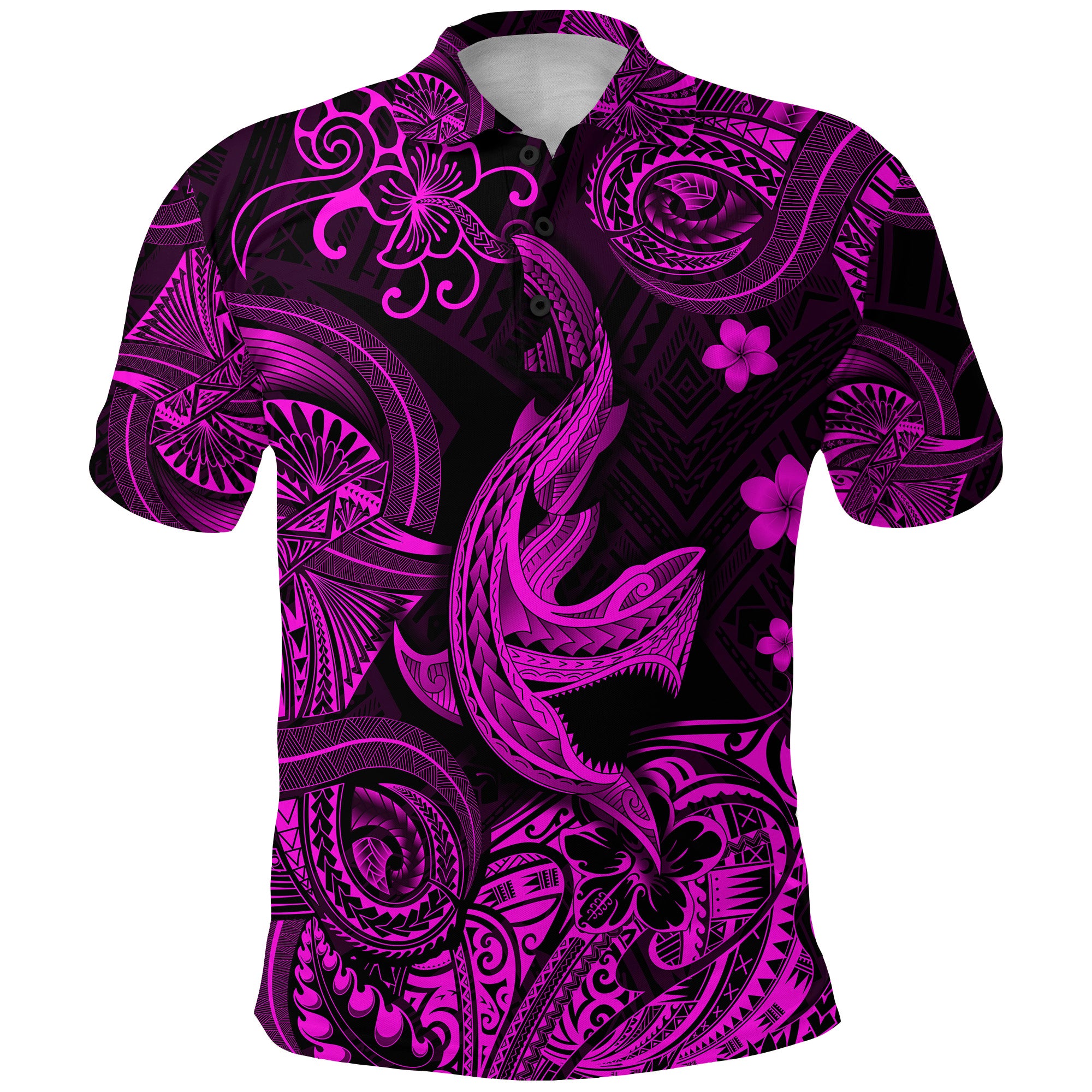 Custom Hawaii Angry Shark Polynesian Polo Shirt Unique Style Pink LT8 - Polynesian Pride