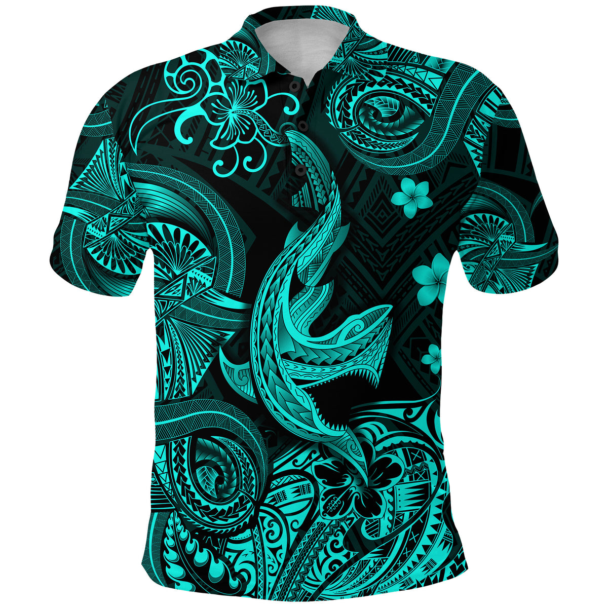 Hawaii Angry Shark Polynesian Polo Shirt Unique Style Turquoise LT8 - Polynesian Pride