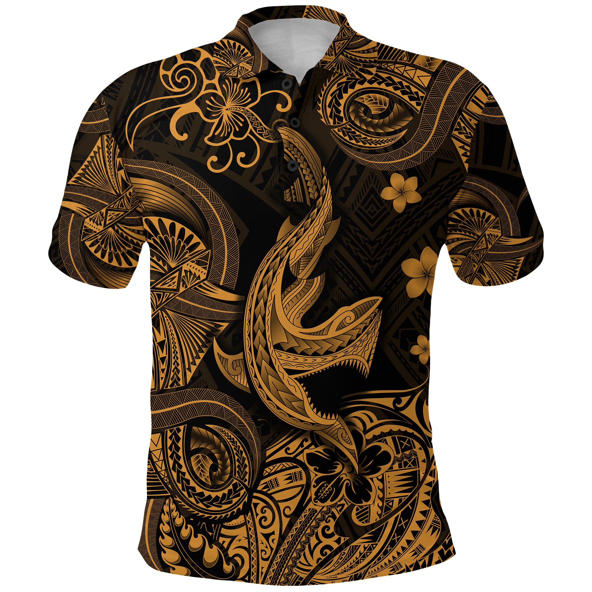 Custom Hawaii Angry Shark Polynesian Polo Shirt Unique Style Gold LT8 - Polynesian Pride