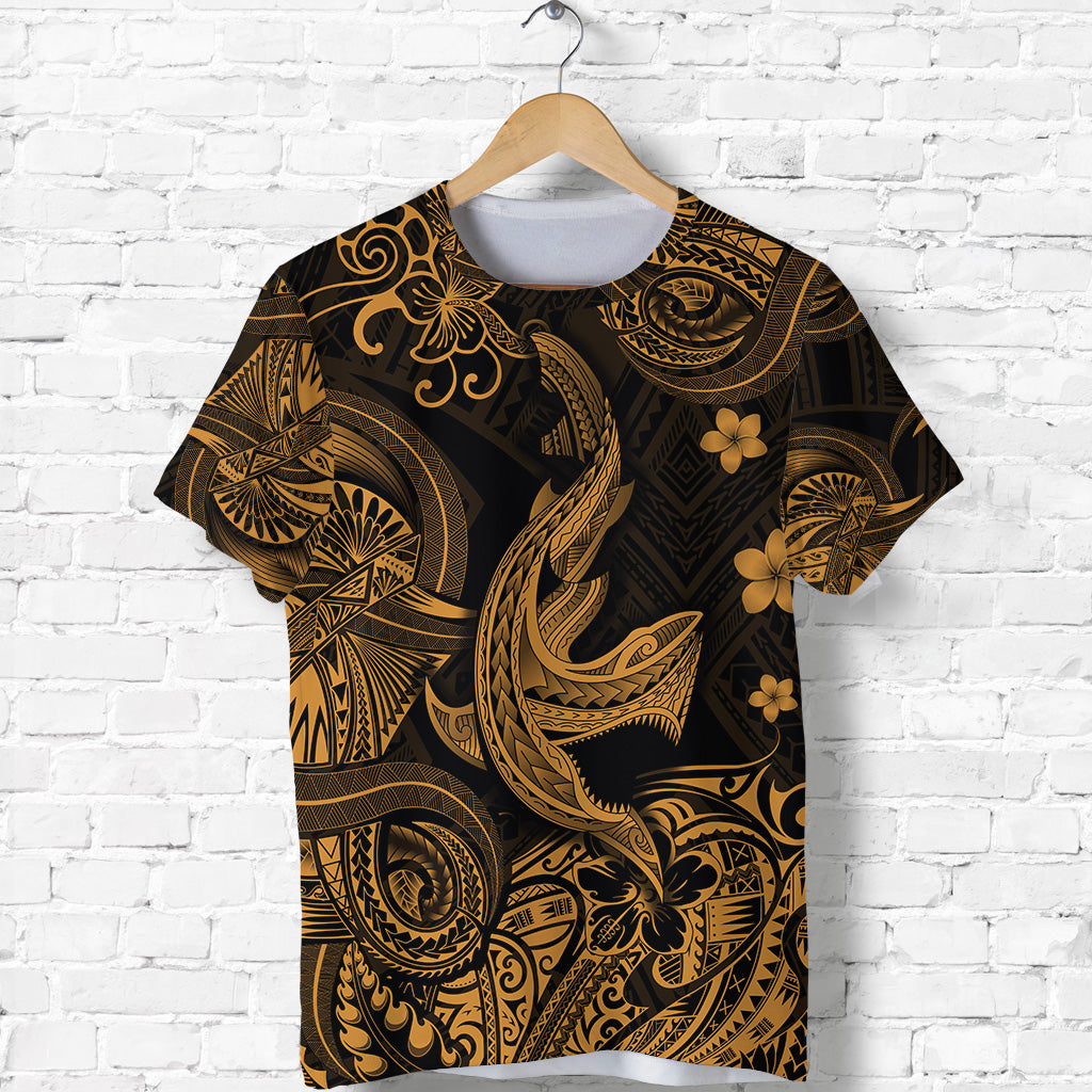 Custom Hawaii Polynesian T Shirt Angry Shark Unique Style Gold LT8 - Polynesian Pride