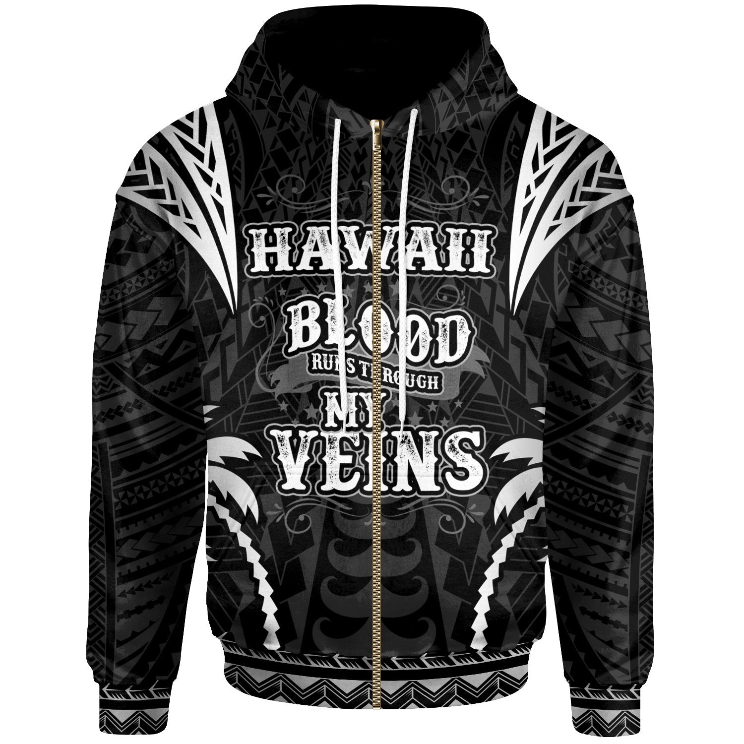 Hawaii Zip up Hoodie Blood Runs Through My Veins Style Black Unisex Black - Polynesian Pride