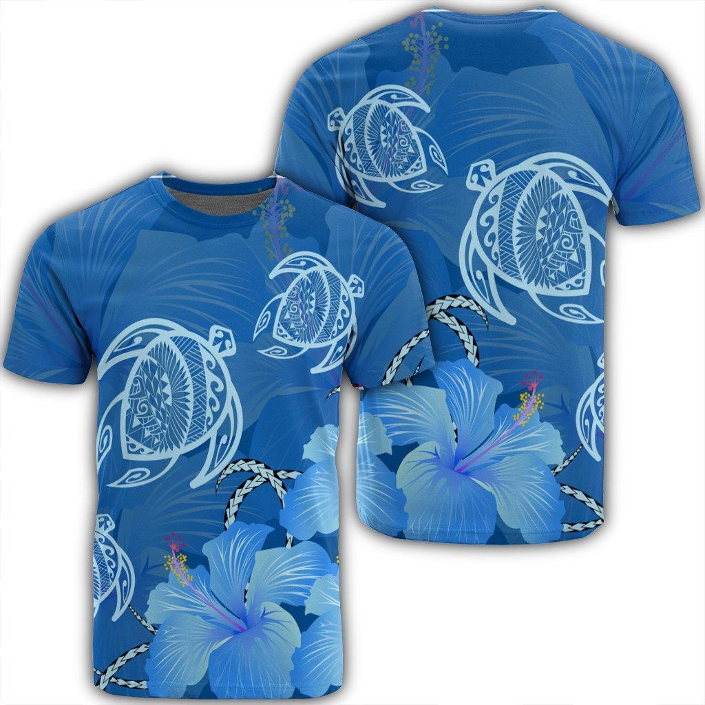 Hawaii Blue Hibiscus Turtle Polynesian T Shirt Unisex Black - Polynesian Pride