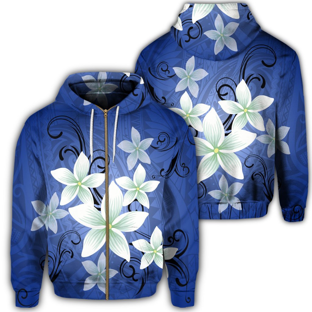 Hawaii Blue Plumeria Zip Hoodie Unisex Art - Polynesian Pride