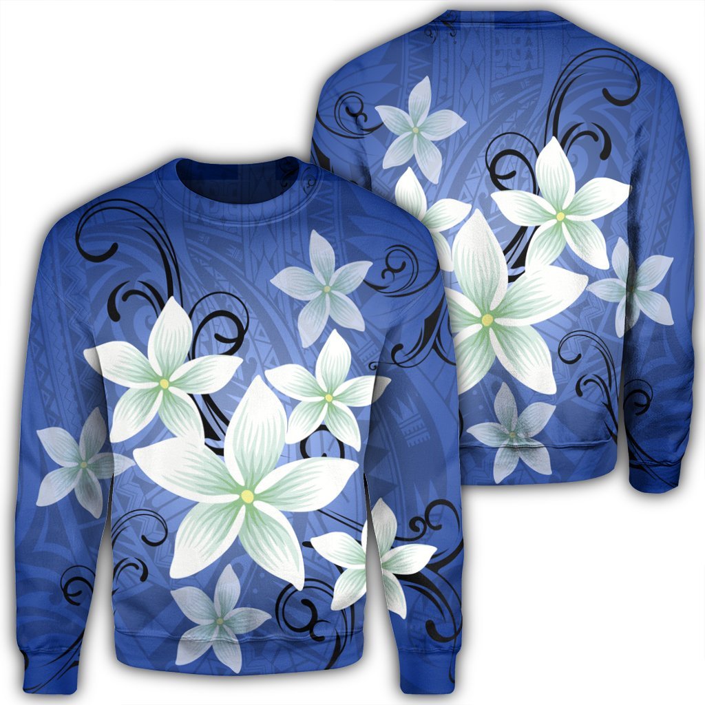 Hawaii Blue Plumeria Sweatshirt - AH Unisex Black - Polynesian Pride