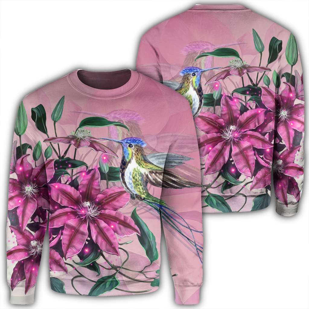 Hawaii Clematis Humming Bird Sweatshirt - AH Unisex Black - Polynesian Pride