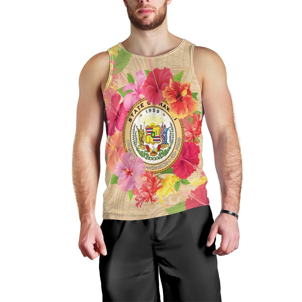 Hawaii Coat Of Arm Hibiscus Tank Top - AH Black - Polynesian Pride