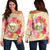 Hawaii Coat Of Arm Hibiscus Women's Off Shoulder Sweater - AH Black - Polynesian Pride