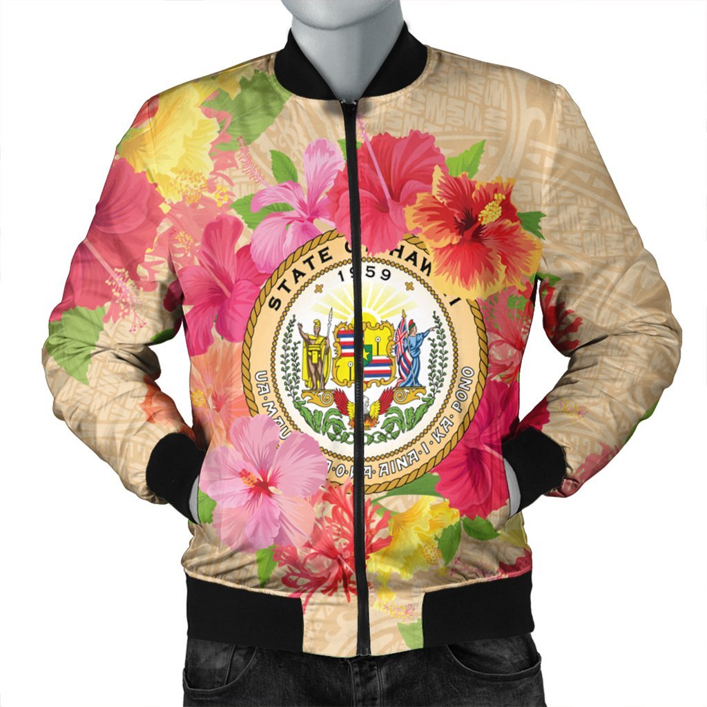 Hawaii Coat Of Arm Hibiscus Bomber Jacket - AH Black Unisex - Polynesian Pride