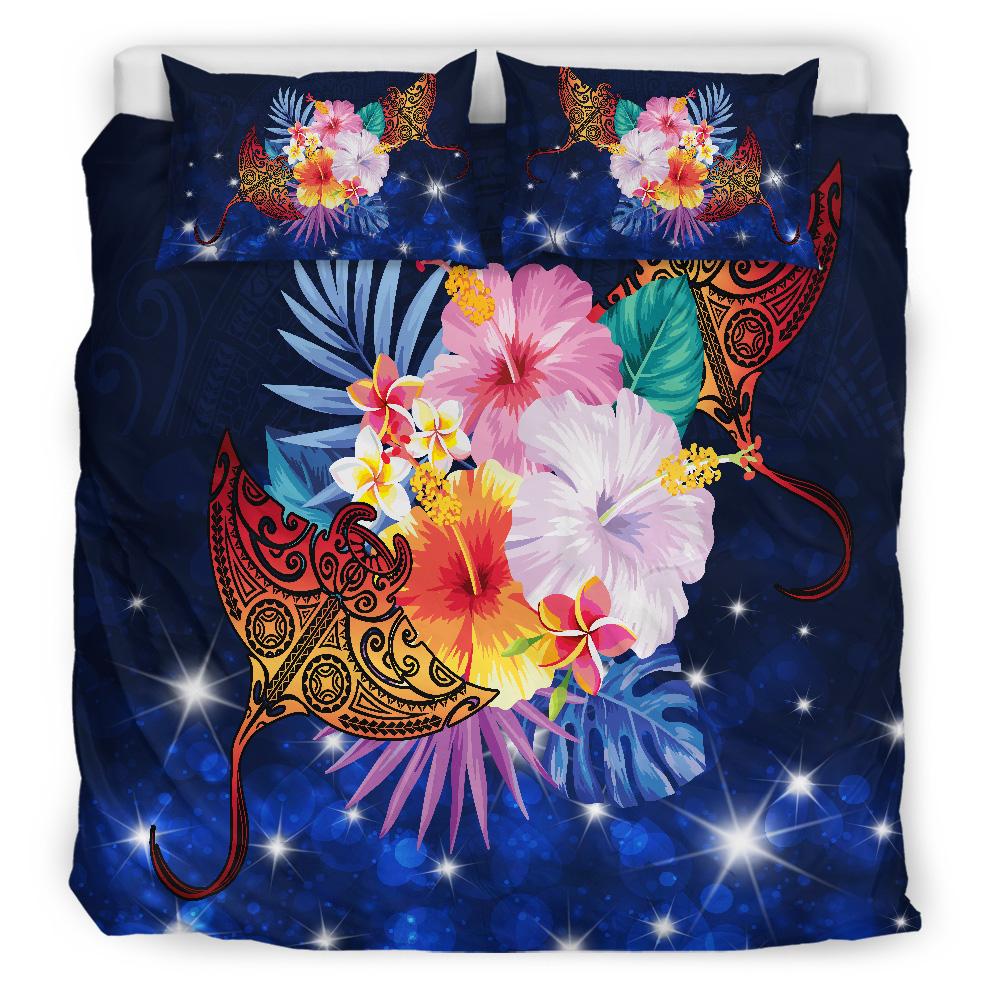 Hawaii Couple Manta Ray Plumeria Hibiscus Tropical Polynesian Bedding Set - Bling Style - AH - Polynesian Pride