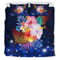 Hawaii Couple Manta Ray Plumeria Hibiscus Tropical Polynesian Bedding Set - Bling Style - AH - Polynesian Pride