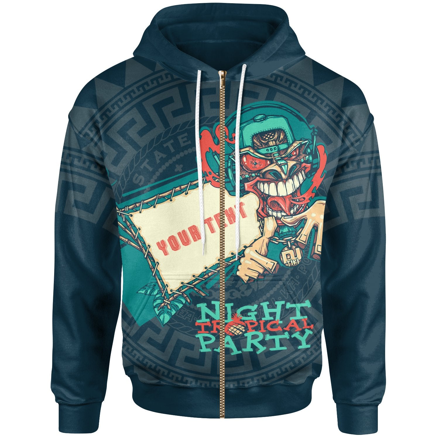 Hawaii Custom Personalized Zip up Hoodie Tiki DJ Party Unisex Green - Polynesian Pride