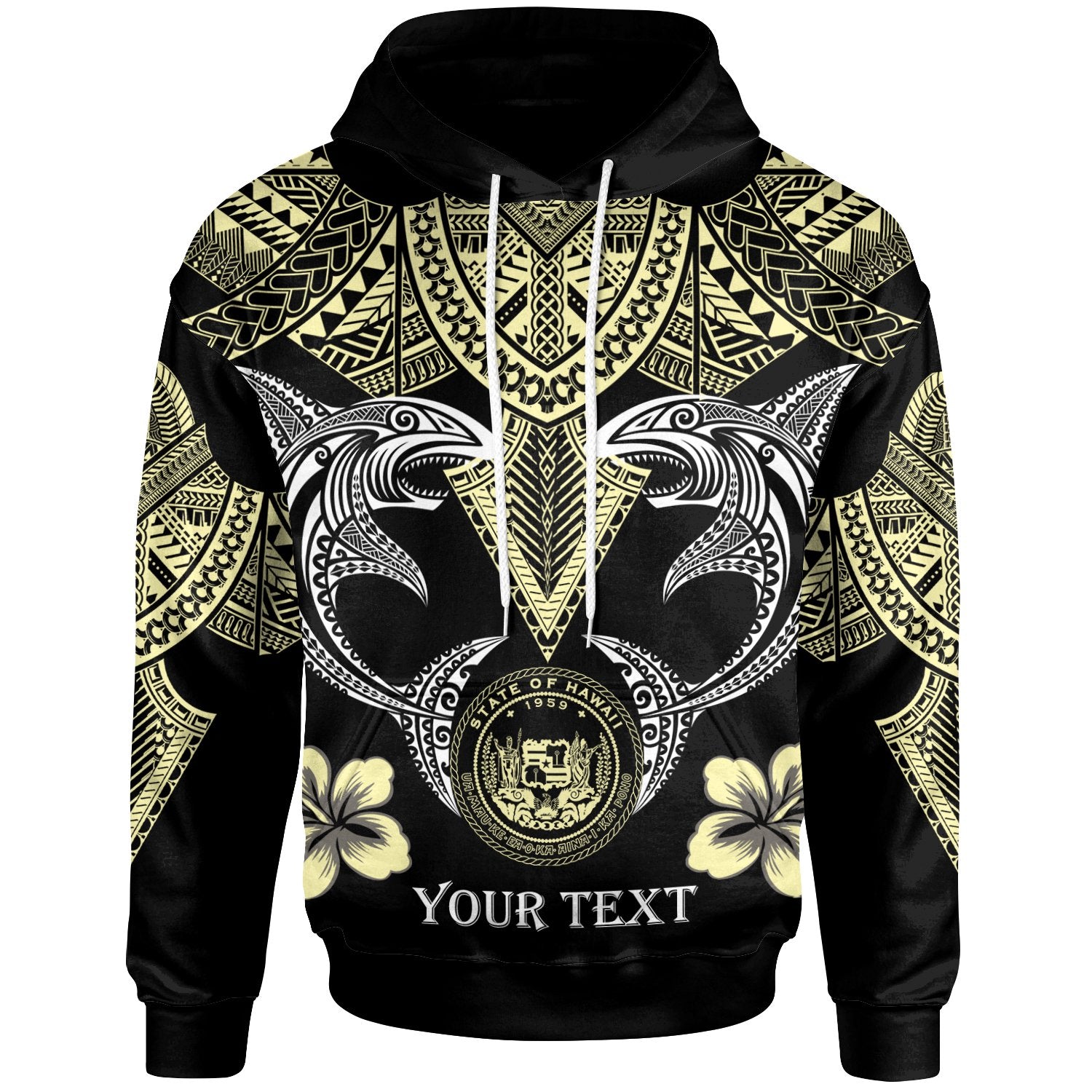 Hawaii Custom Hoodie Pacific Maori Pattern Sharks Unisex Black - Polynesian Pride