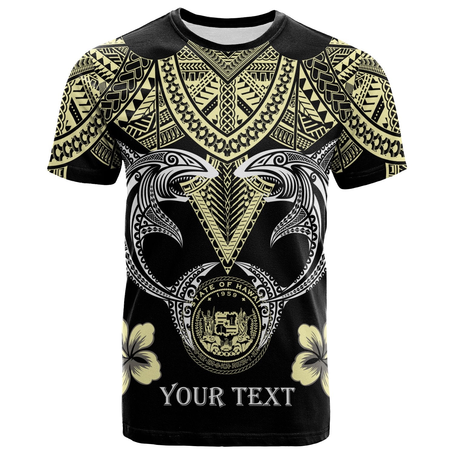 Hawaii Custom T Shirt Pacific Maori Pattern Sharks Unisex Black - Polynesian Pride