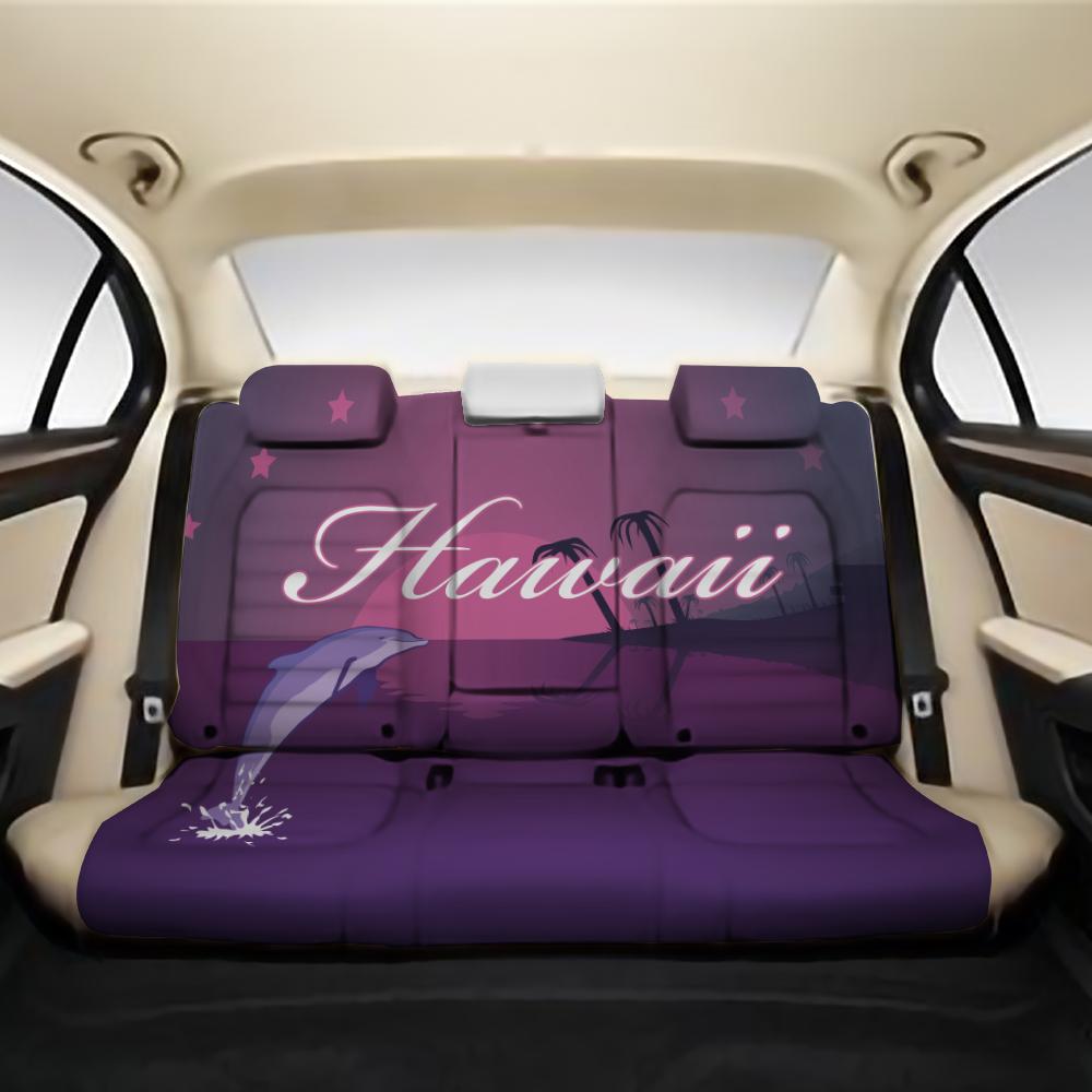 Hawaii Dolphin Violet Backgorund Back Seat Cover AH One Size Black Back Car Seat Covers - Polynesian Pride