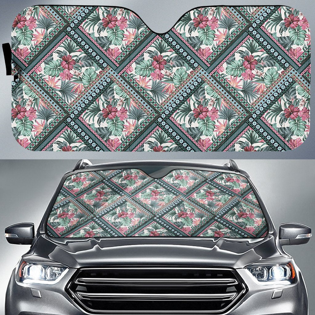 Hawaii Exotic Tropical Flowers In Pastel Colors Hawaii Car Sun Shade Auto Sun Shade Universal Fit White - Polynesian Pride