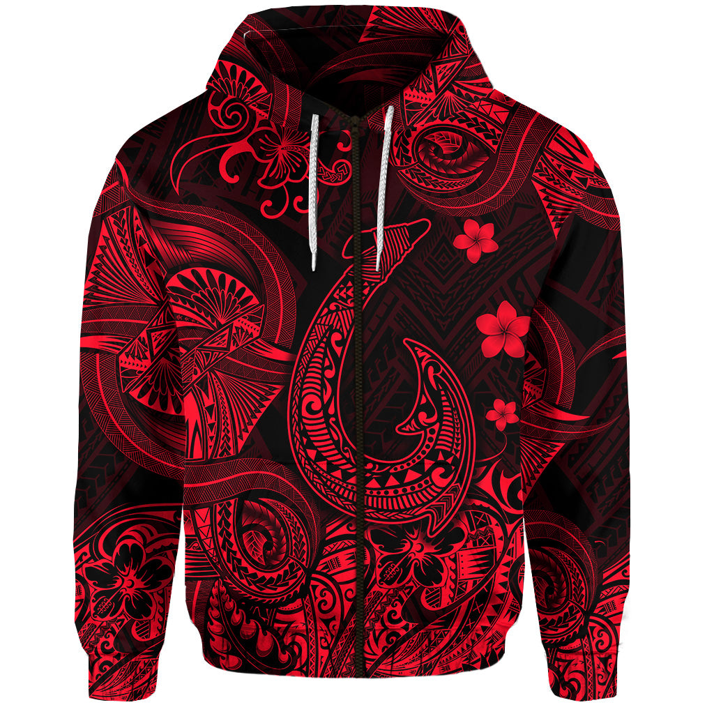 Custom Hawaii Fish Hook Polynesian Zip Hoodie Unique Style Red LT8 - Polynesian Pride