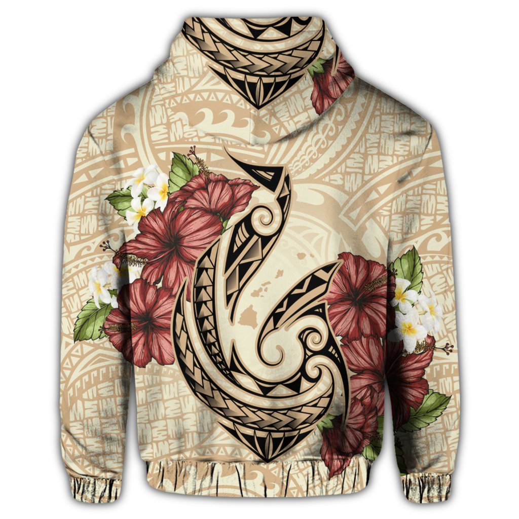 Hawaiian Fish Hook Hibiscus Plumeria Polynesian Hoodie - Polynesian Pride
