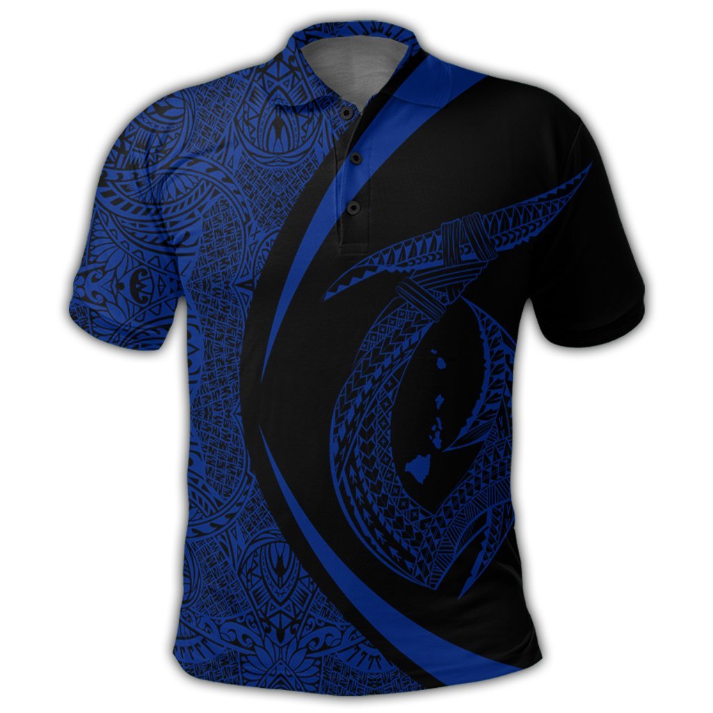 Hawaii Fish Hook Polynesian Polo Shirt Circle Style Blue - Polynesian Pride