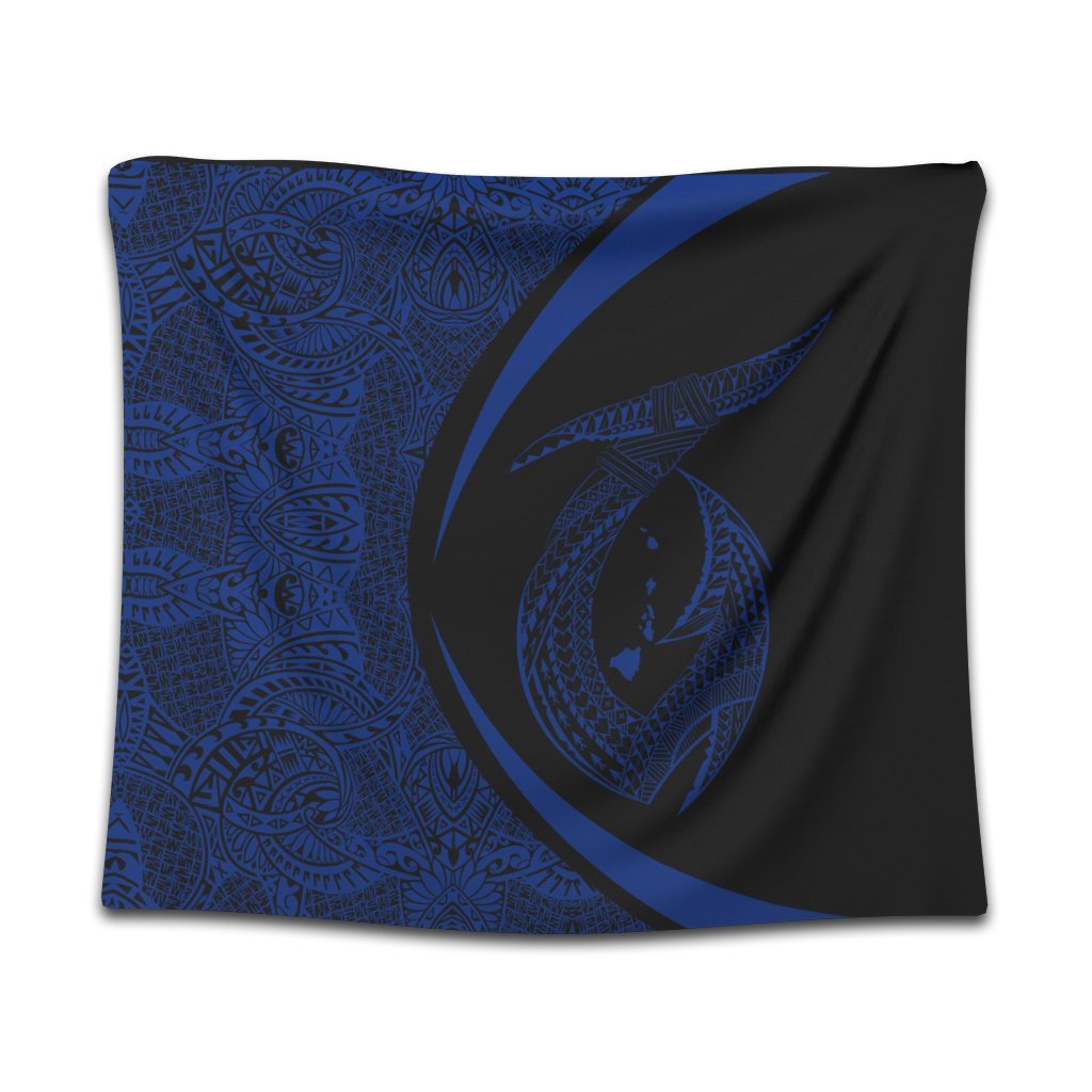 Hawaii Fish Hook Polynesian Tapestry - Circle Style Blue - AH Wall Tapestry Black - Polynesian Pride