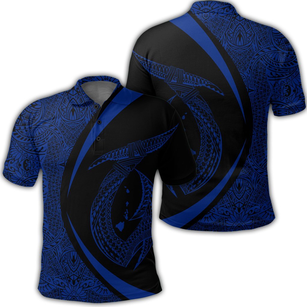 Hawaii Fish Hook Polynesian Polo Shirt Circle Style Blue Unisex Black - Polynesian Pride