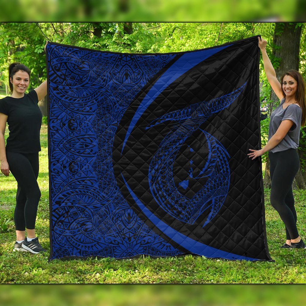 Hawaii Fish Hook Polynesian Premium Quilts - Circle Style Blue - AH Black - Polynesian Pride