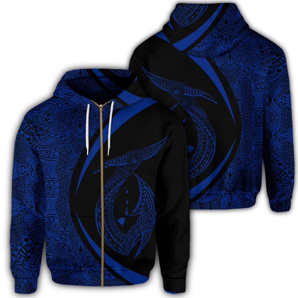 Hawaii Fish Hook Polynesian Zip Hoodie Circle Style Blue Unisex Art - Polynesian Pride