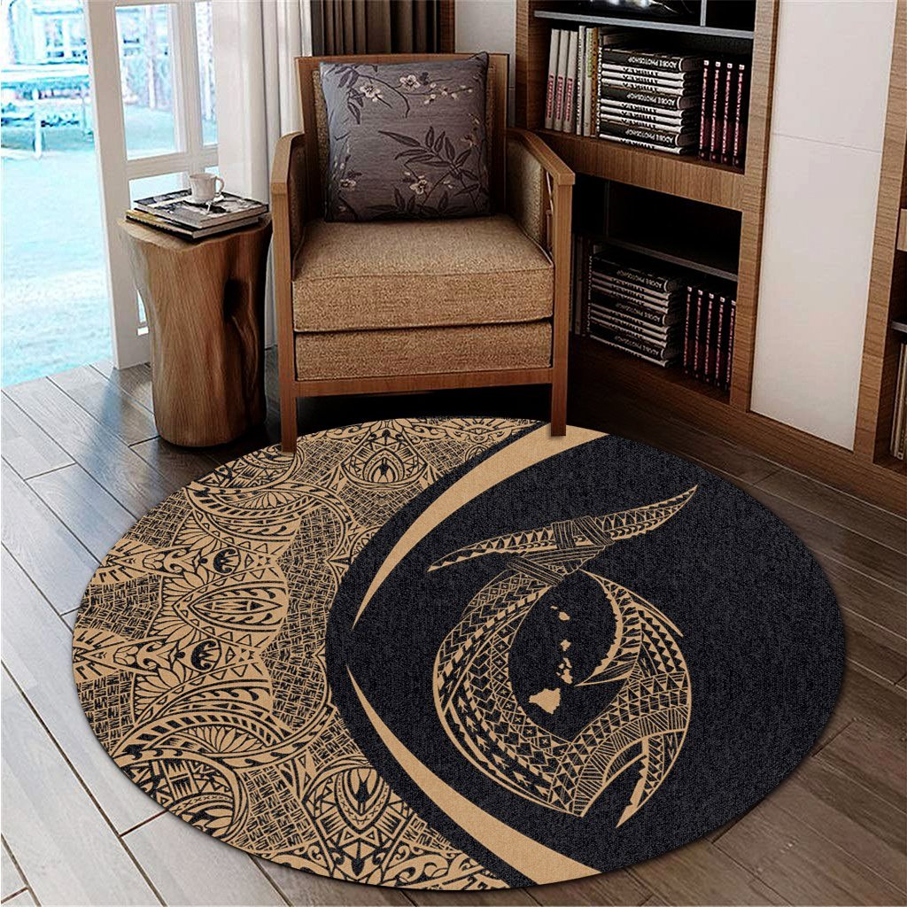 Hawaii Fish Hook Polynesian Round Carpet - Circle Style Gold - AH - Polynesian Pride