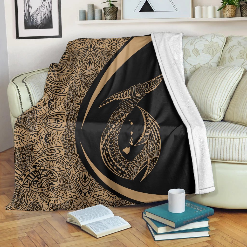 Hawaii Fish Hook Polynesian Premium Blankets - Circle Style Gold - AH White - Polynesian Pride