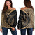 Hawaii Fish Hook Polynesian Women's Off Shoulder Sweater - Circle Style Gold - AH Black - Polynesian Pride