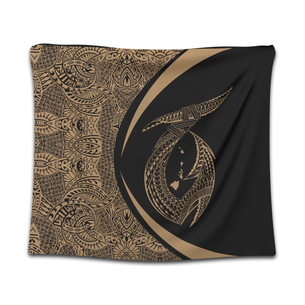 Hawaii Fish Hook Polynesian Tapestry - Circle Style Gold - AH Wall Tapestry Black - Polynesian Pride