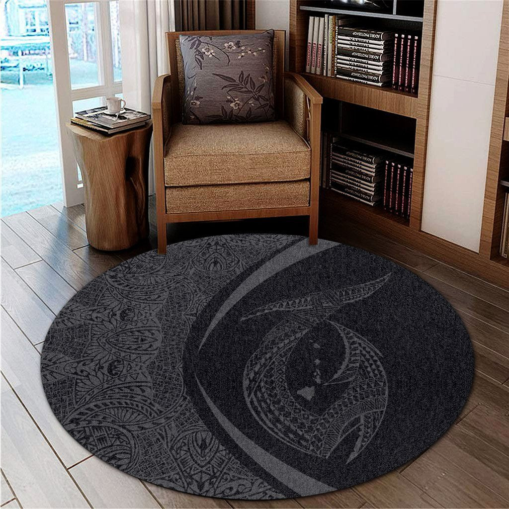 Hawaii Fish Hook Polynesian Round Carpet - Circle Style Gray - AH - Polynesian Pride