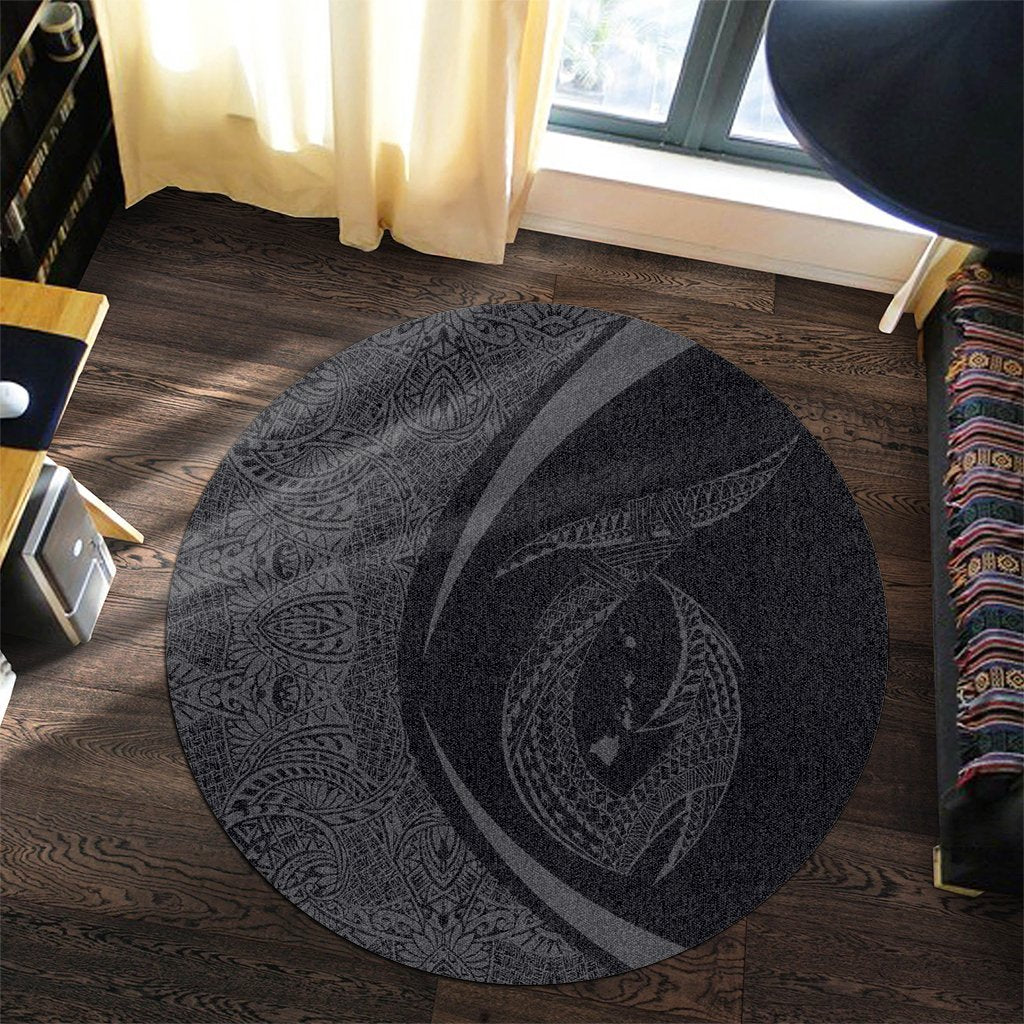 Hawaii Fish Hook Polynesian Round Carpet - Circle Style Gray - AH - Polynesian Pride