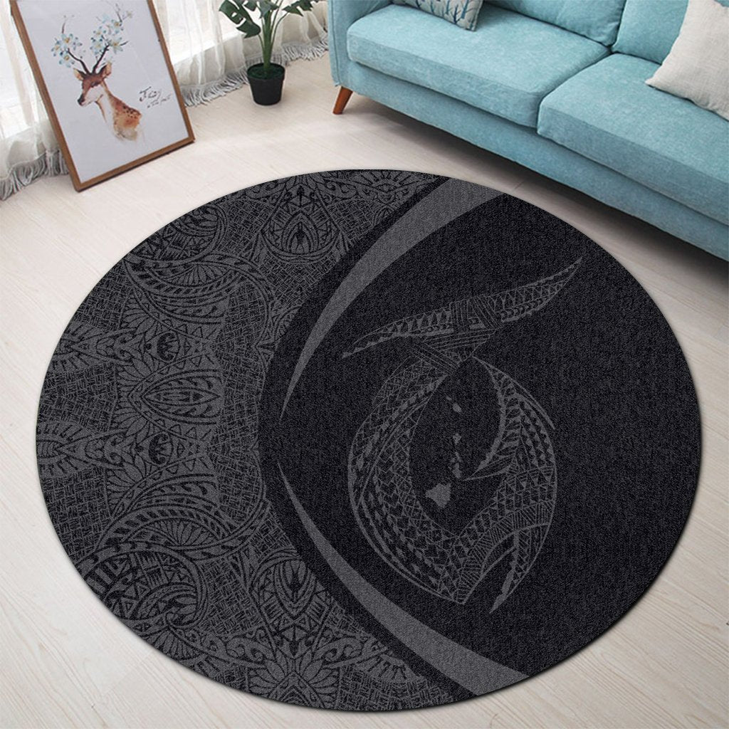 Hawaii Fish Hook Polynesian Round Carpet - Circle Style Gray - AH - Polynesian Pride