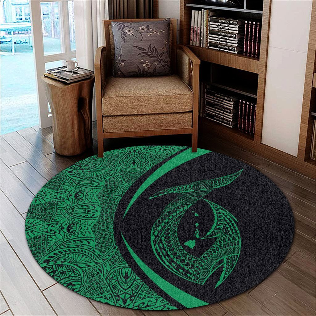 Hawaii Fish Hook Polynesian Round Carpet - Circle Style Green - AH - Polynesian Pride