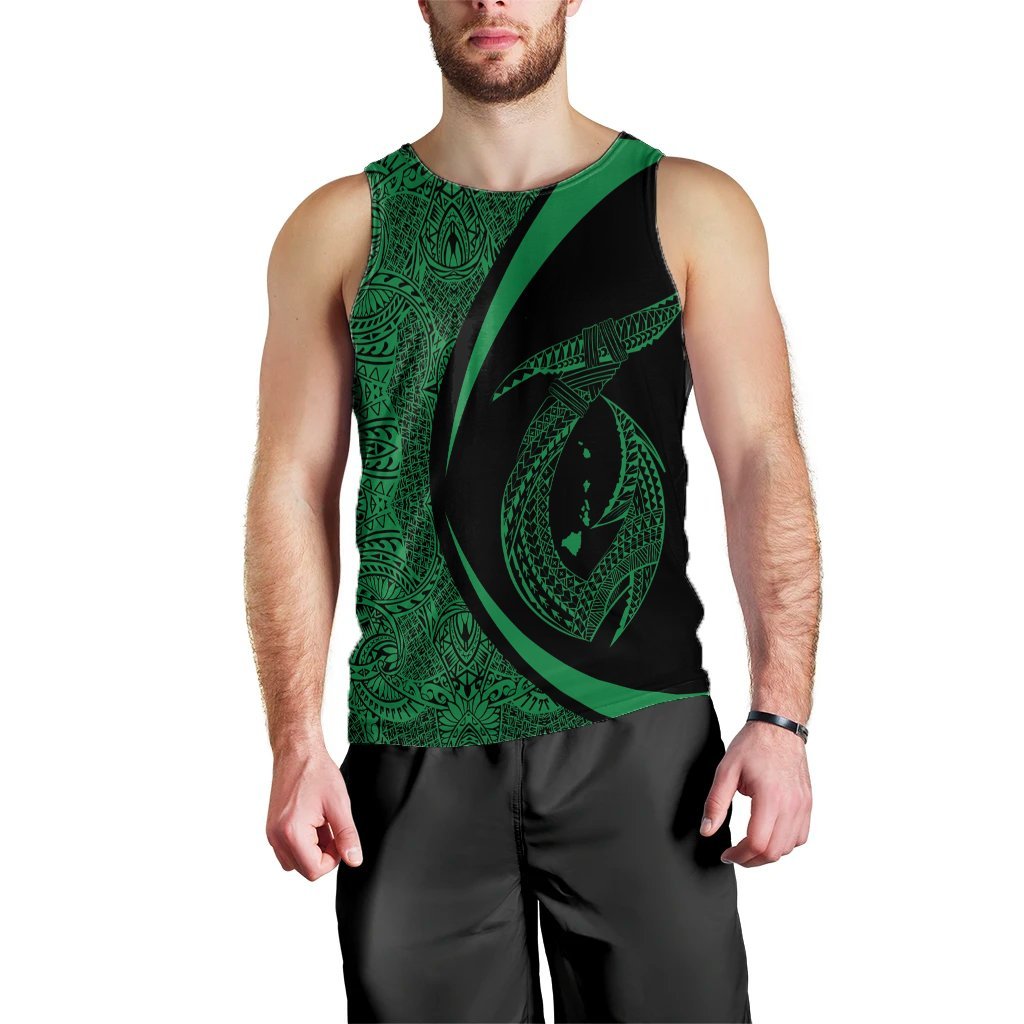 Hawaii Fish Hook Polynesian Tank Top - Circle Style Green - AH Black - Polynesian Pride