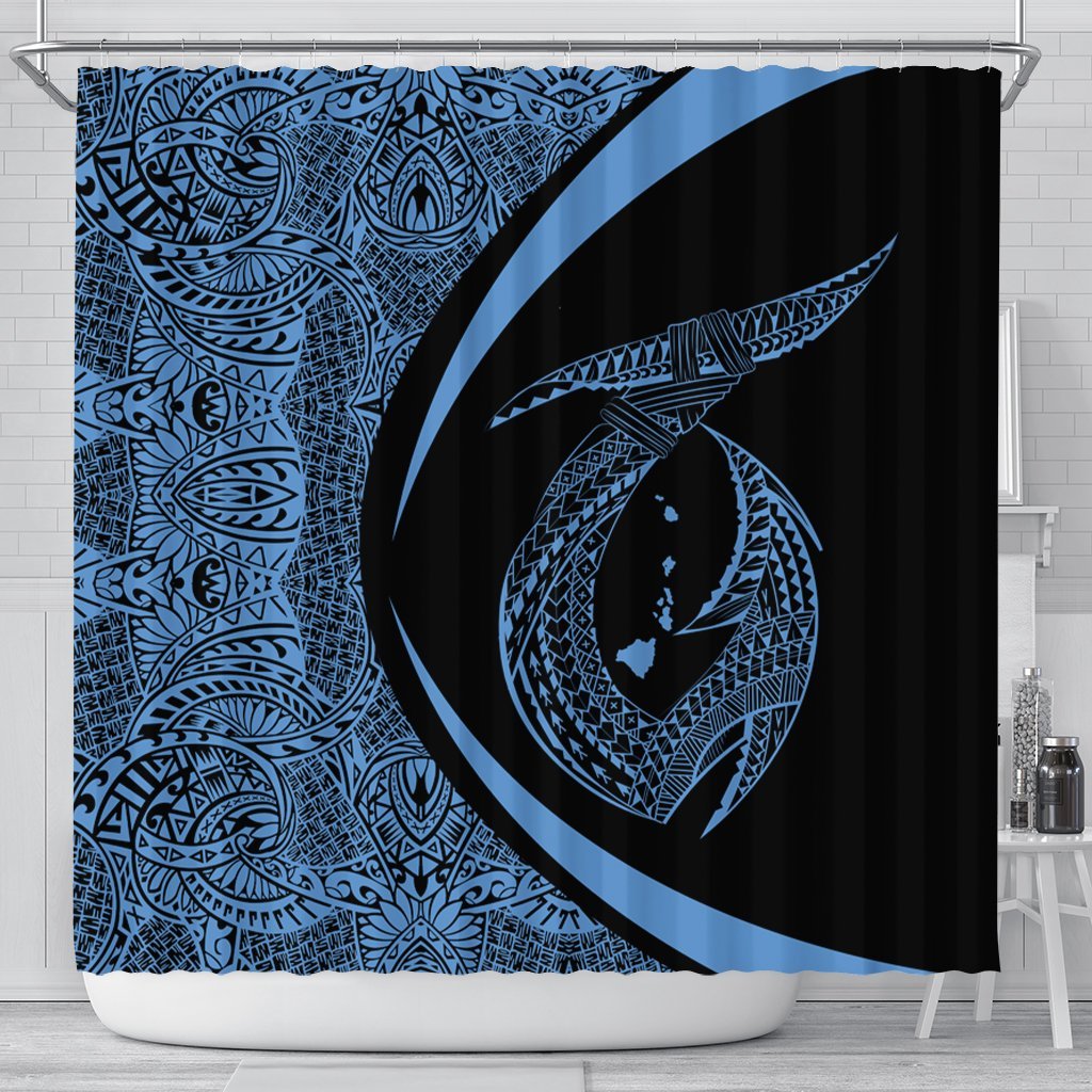 Hawaii Fish Hook Polynesian Shower Curtain - Circle Style Pastel - AH 177 x 172 (cm) Black - Polynesian Pride